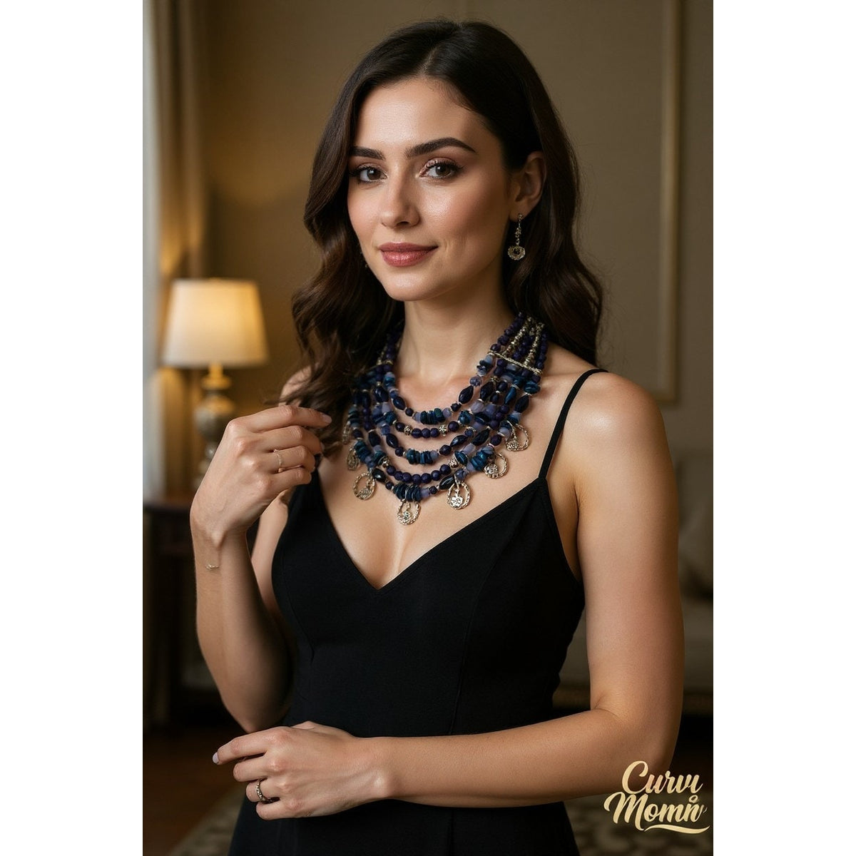 Bohemian Blue Multi-Strand Statement Necklace with Silver Charms-Premier Designs
