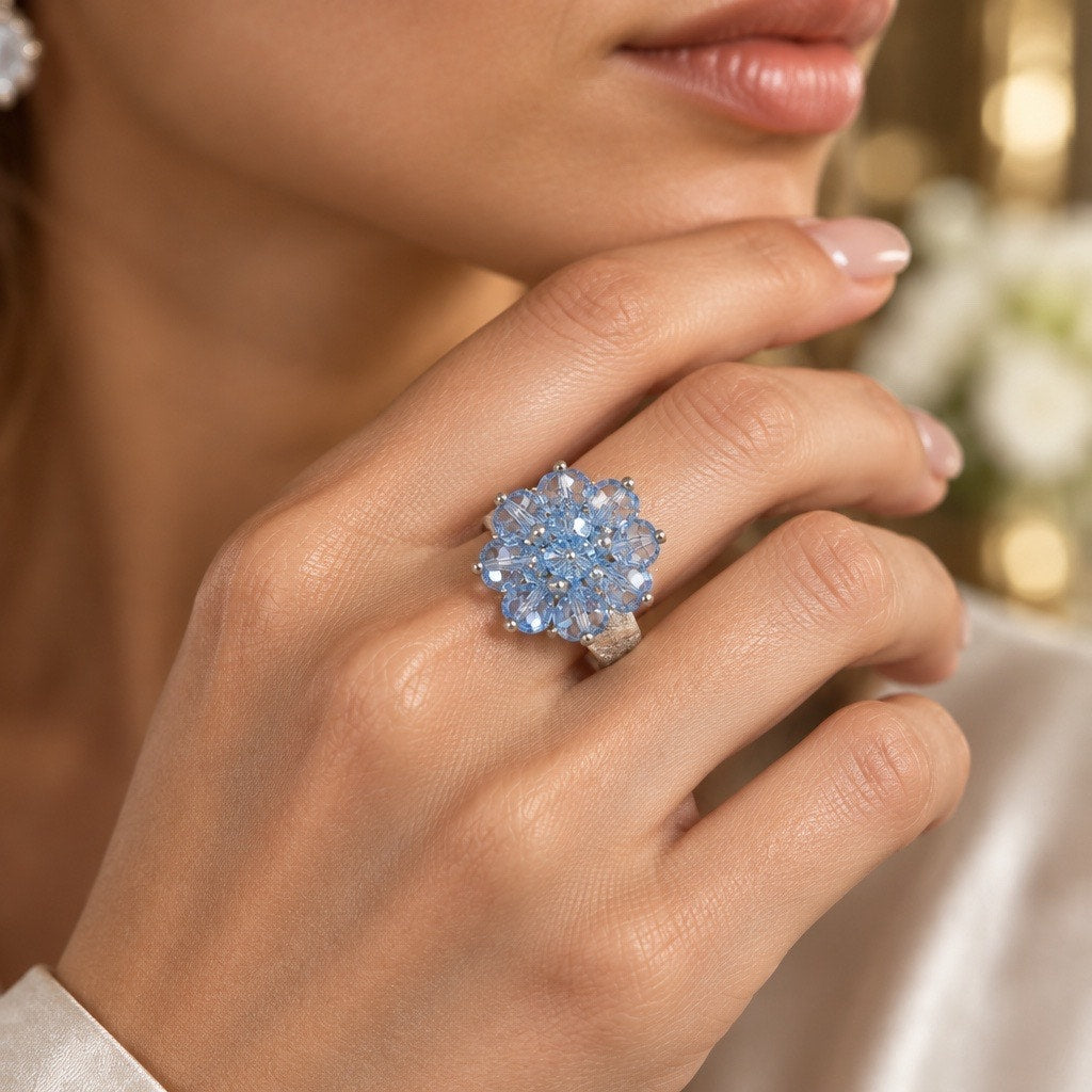 Vintage 1950s-60s Rare  🪻 The Celestial Blossom Crystal Cocktail Ring