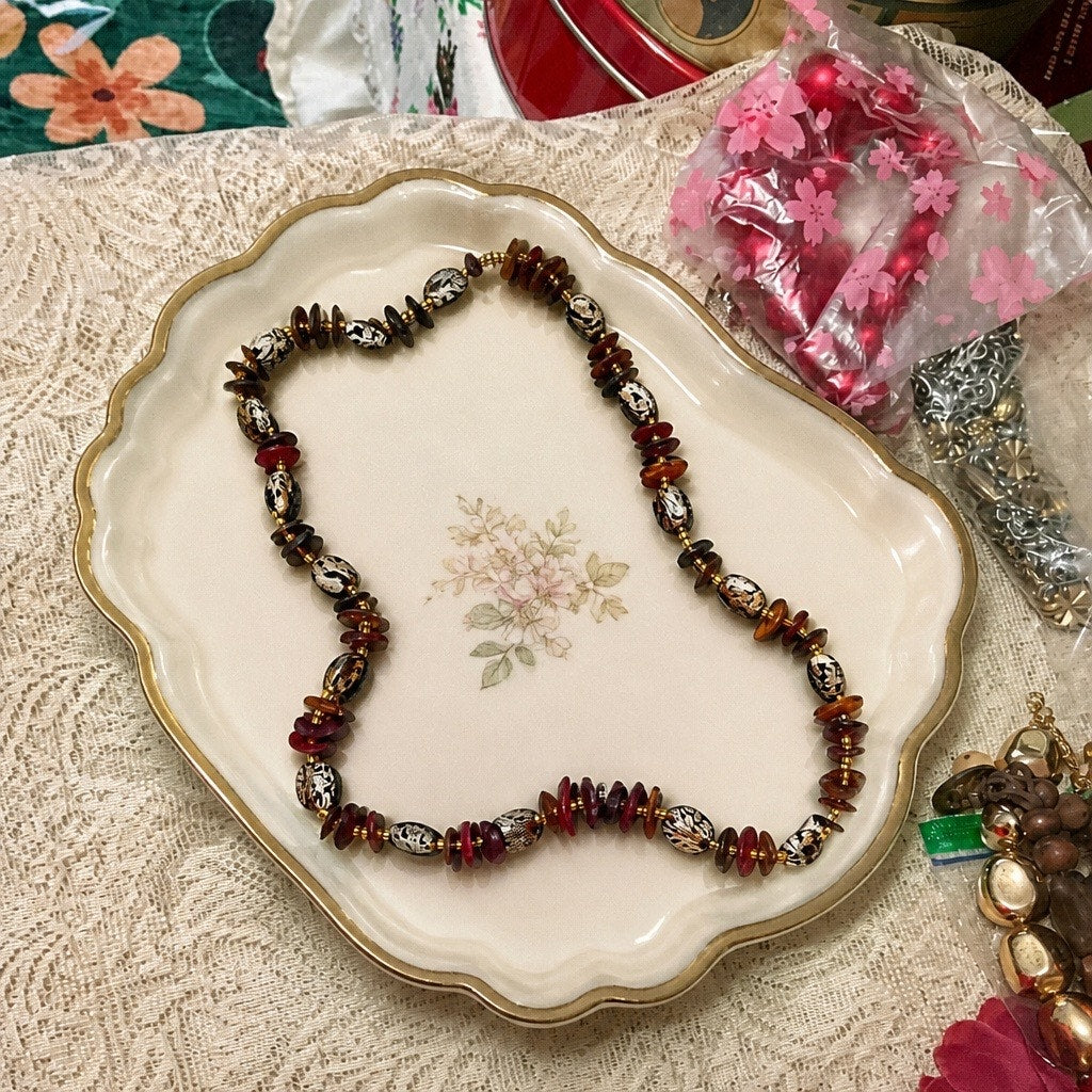 The "Whispering Woods" Vintage Beaded Statement Necklace •
