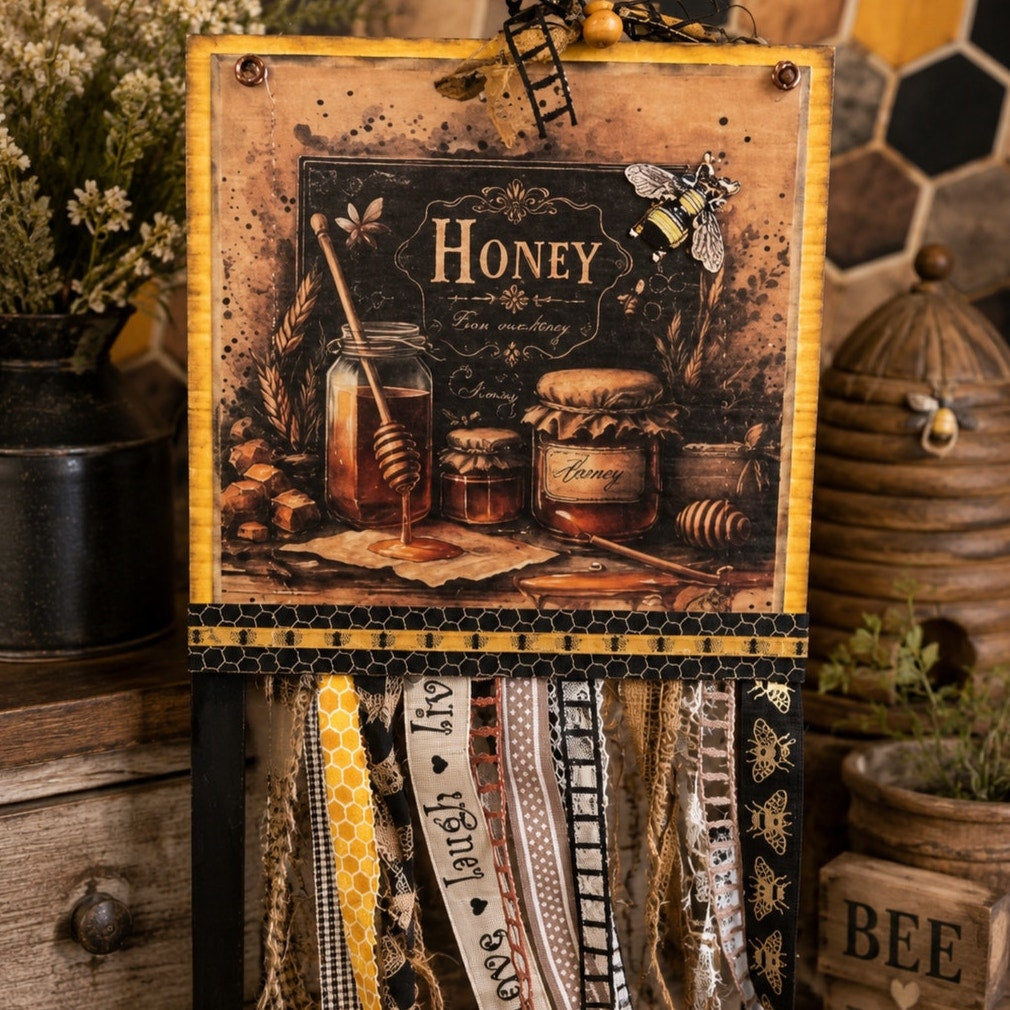 Rustic Honey Bee Farmhouse Wall Hanging | Handmade Kitchen & Entryway Décor