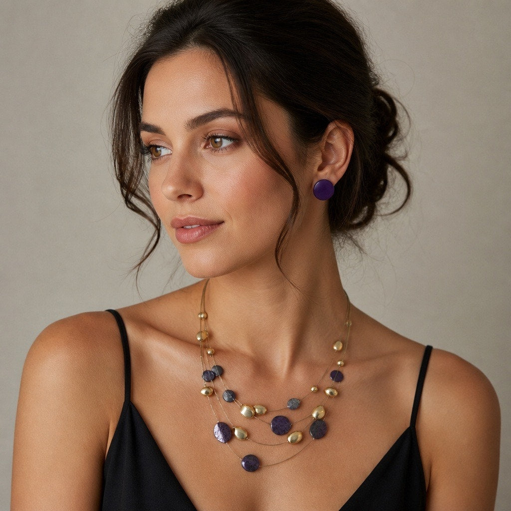 Retired Premier Designs 3-Strand Delicate Gold Layering Necklace with Dual Earring Curated Set
