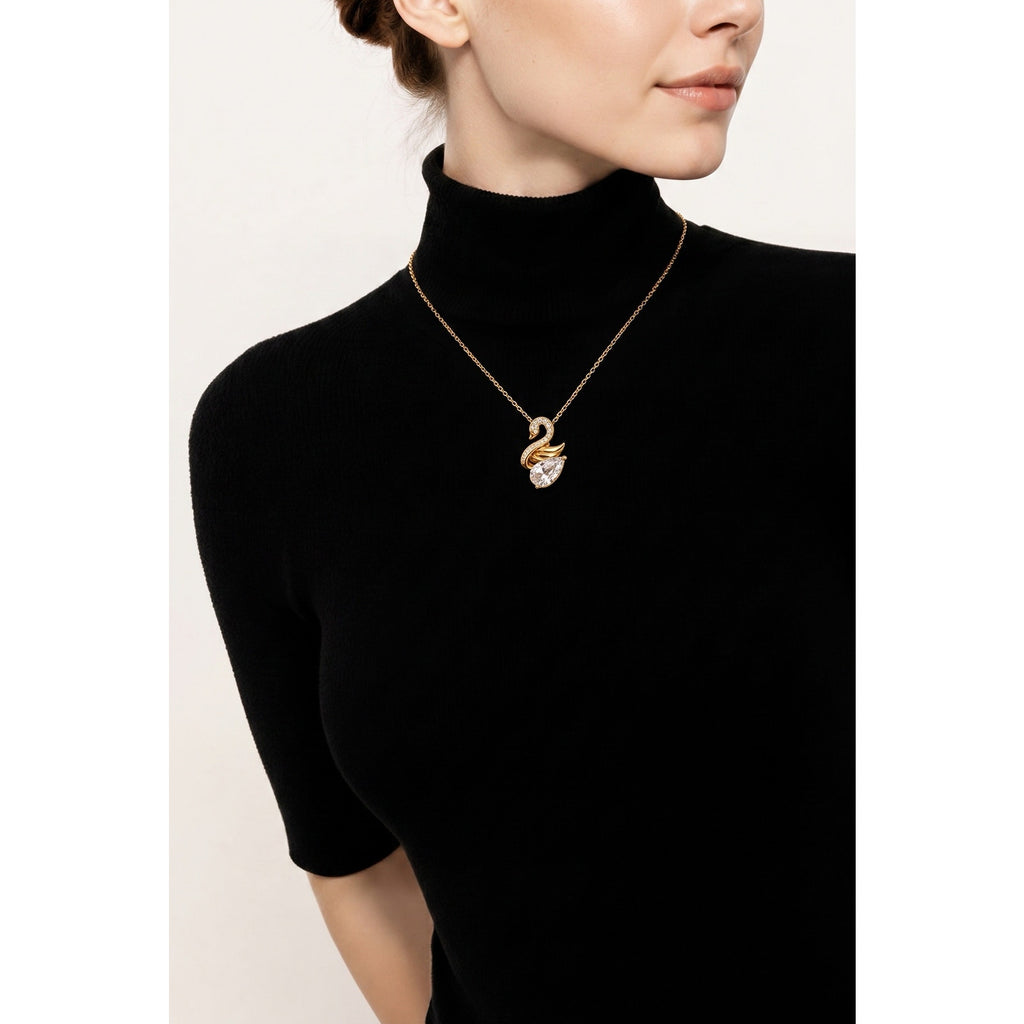 "The Grace Kelly Swan" 18k Italian Gold Filled Crystal Necklace