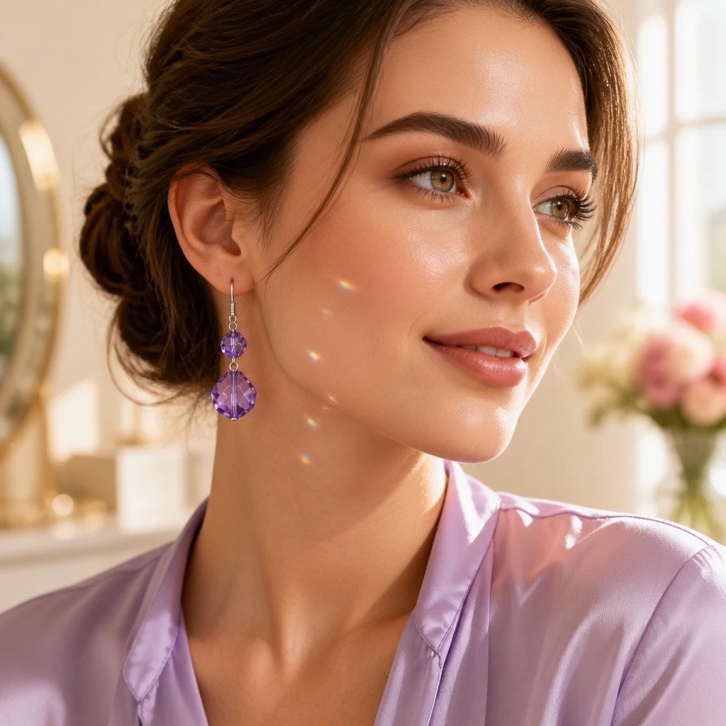 Vintage Handcrafted Lavender Glass Bead Drop Earrings - Women Jewelry