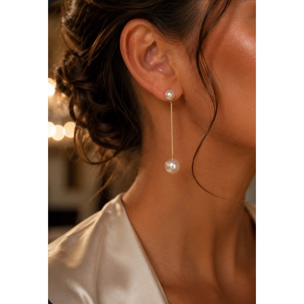 Elegant Long Chain Pearl Dangle Earrings