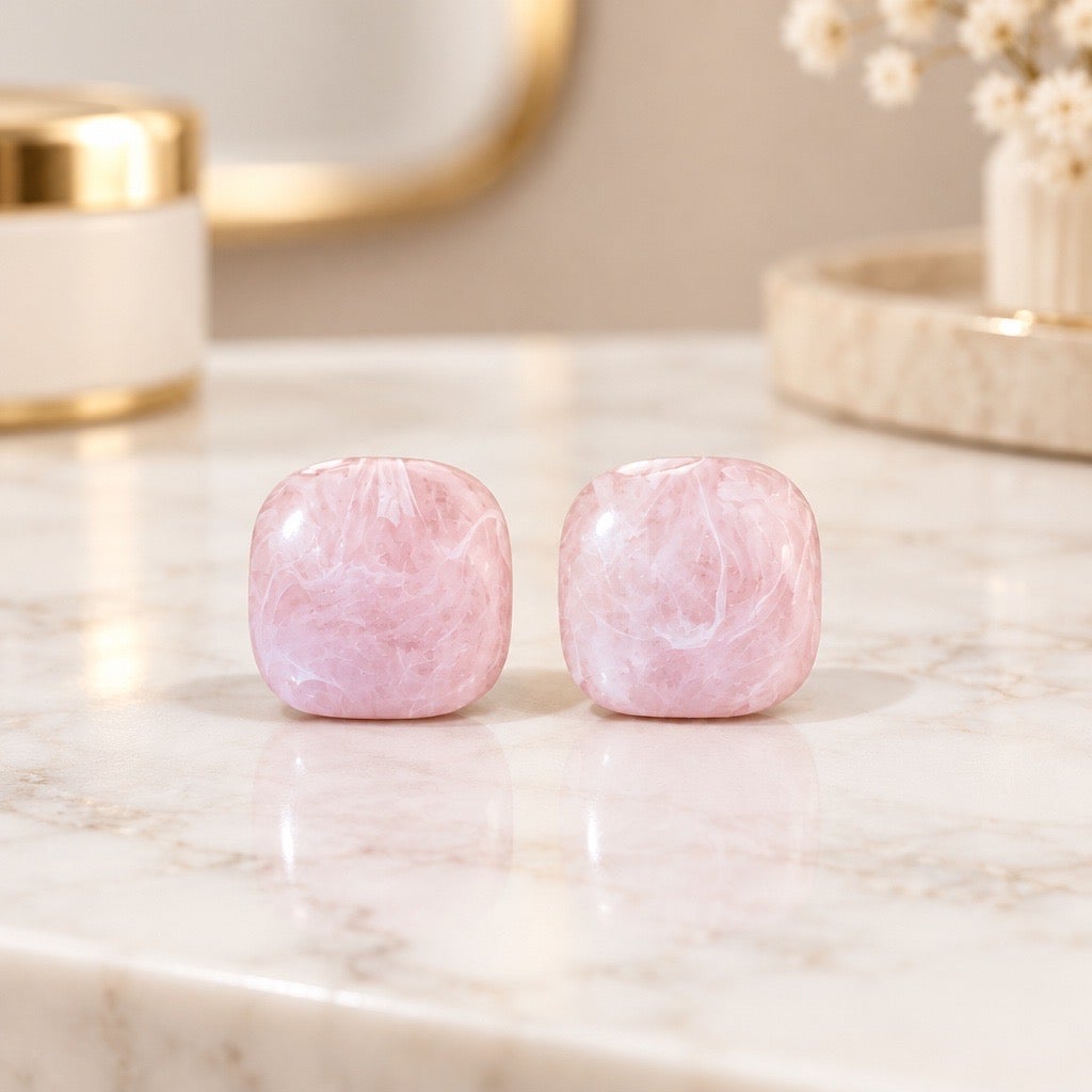 Vintage 1960s Marbled Pink Cushion Statement Clip-On Earrings