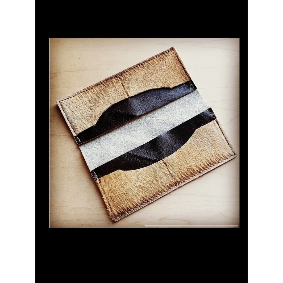 Hand crafted Calf Skin Hair-On Hide genuine leather Wallet Tan