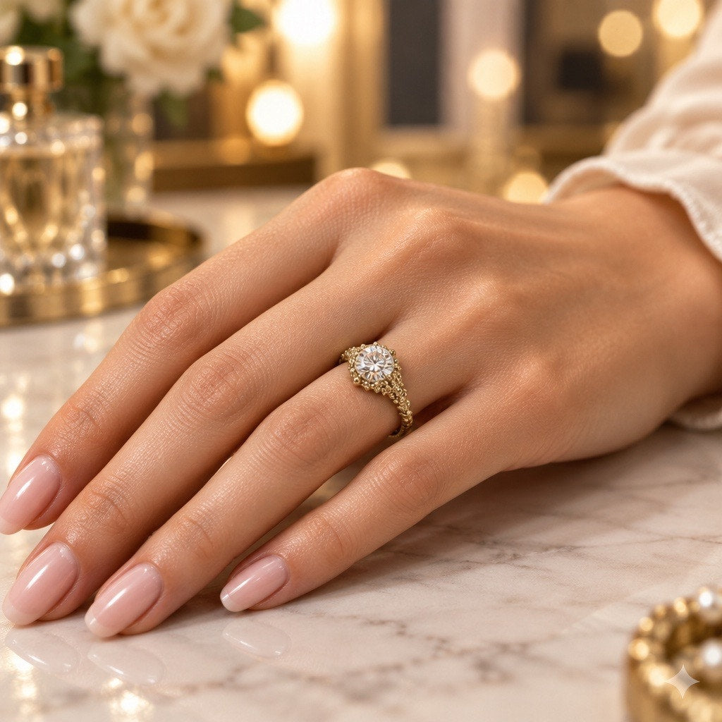 ✨ STUNNING Vintage-Inspired Yellow Gold Granulated Diamond Ring ✨size 7.5