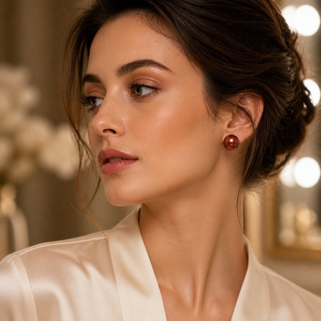 Brown Pearl Stud Earrings
