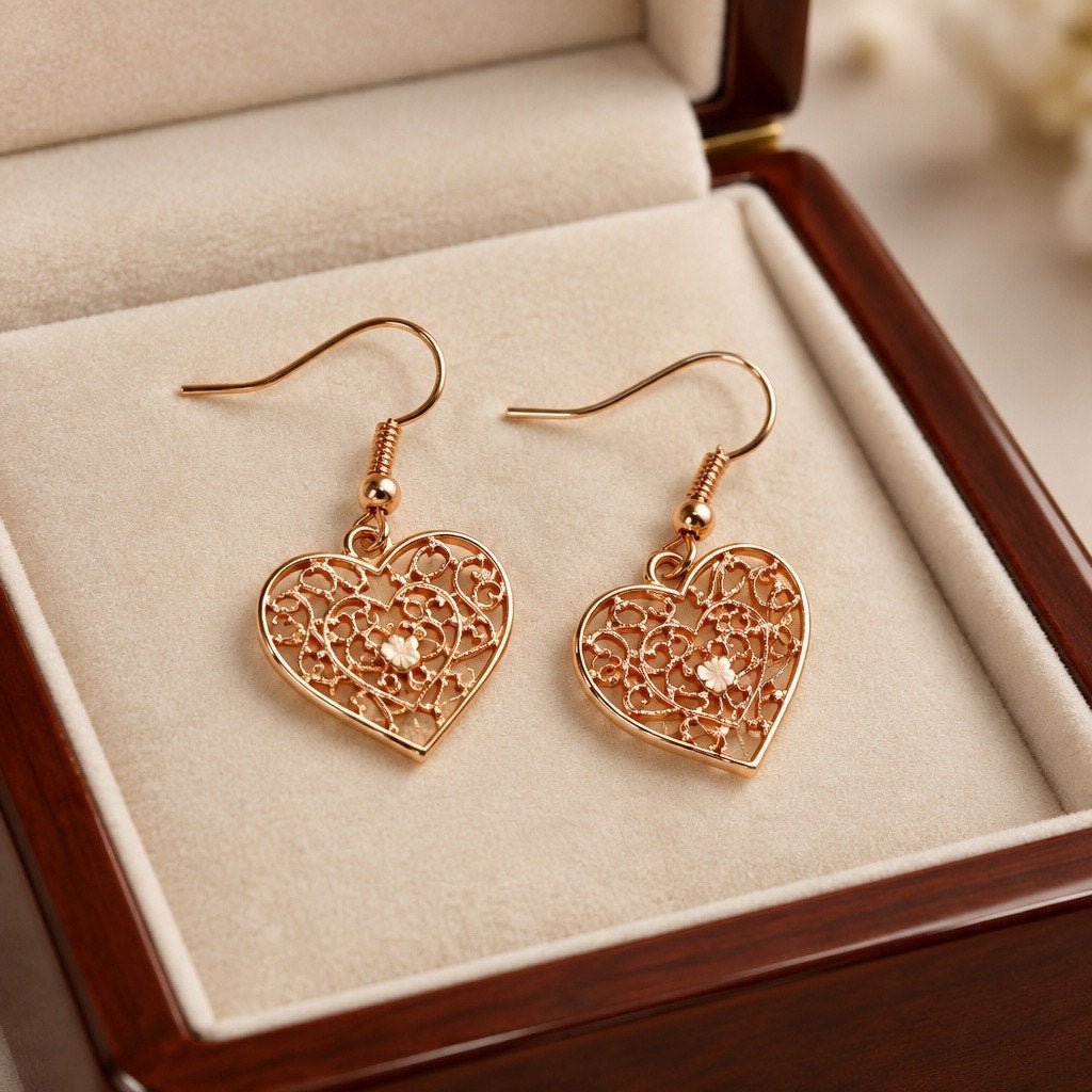 Gold Heart Drop Earrings