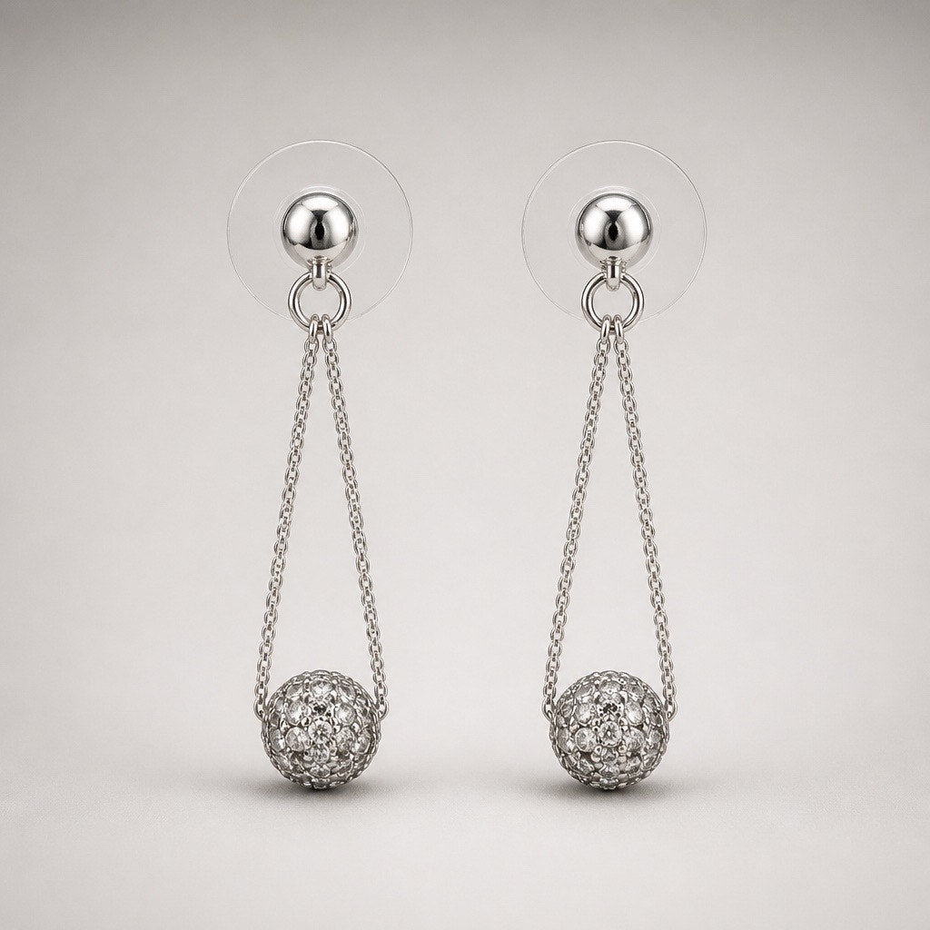 Pavé Crystal Ball Chain Dangle Drop Earrings✨