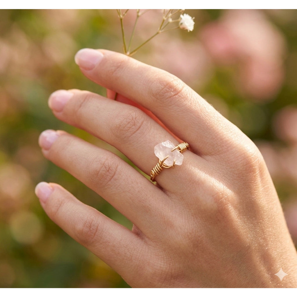 Raw Clear Quartz Wire Wrapped Ring – Handmade Boho