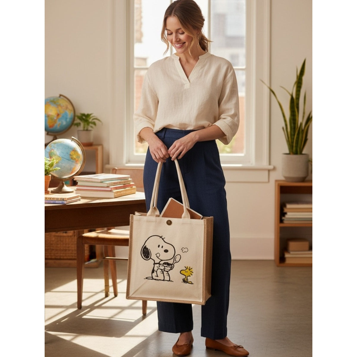 Canvas Snoopy & Woodstock Tote Bag - Cream excellent quality