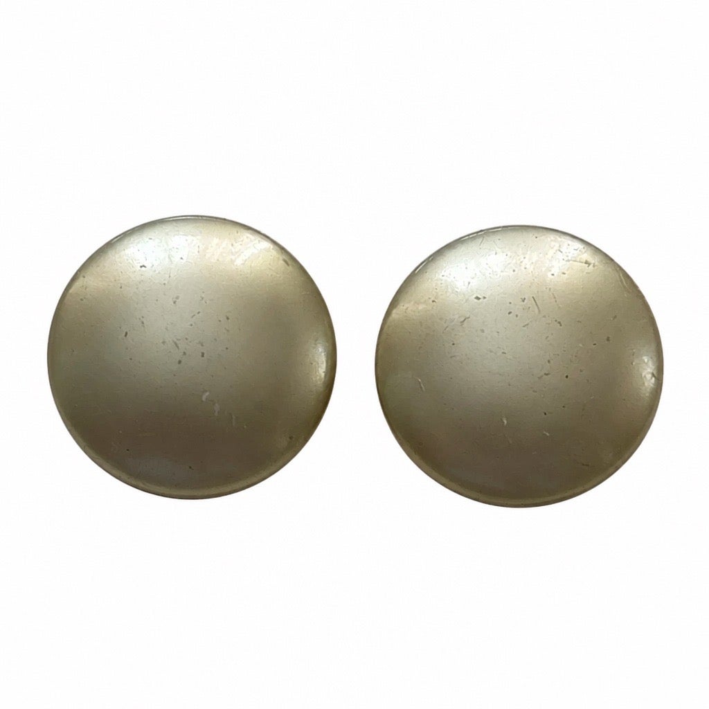 C.1940s Mid Century  Gold Tone Satin Pearl Domed Clip Ons