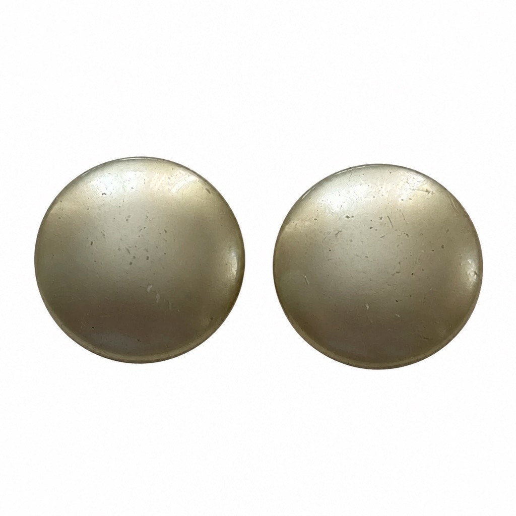 Mid Century  Gold Tone Satin Pearl Domed Clip Ons