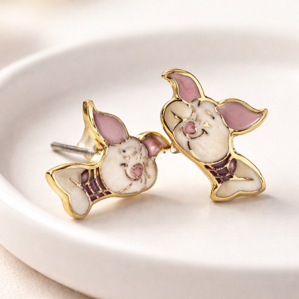 Official Disney Winnie the Pooh Piglet Enamel Stud Earrings — Vintage 90s Character Studs
