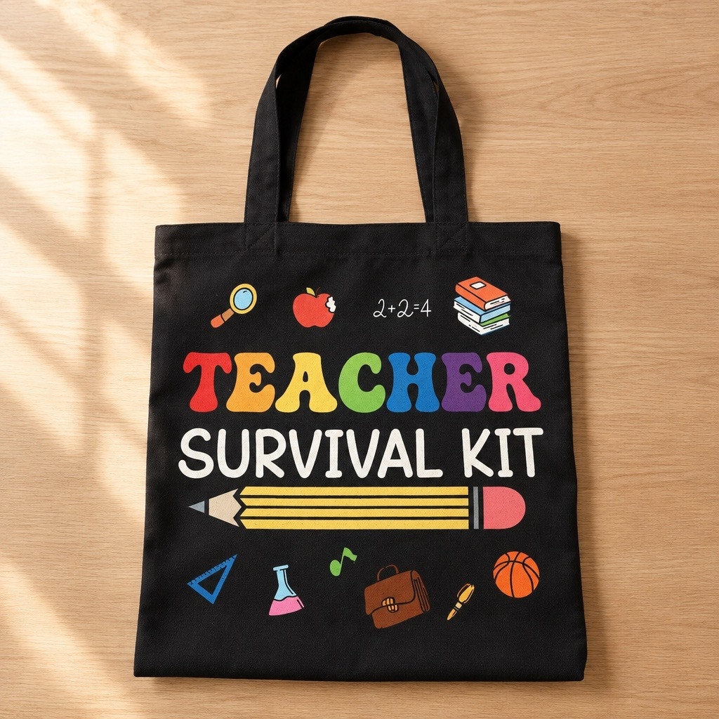 Teacher Survival Kit Canvas Tote Bag| Heavyweight
