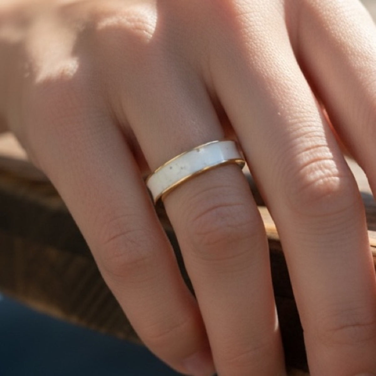 Gold and White Enamel Wide Band Ring