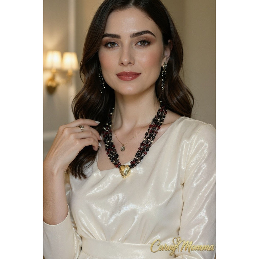 The Valentina Multi-Strand Statement Necklace – Gold Heart Edition