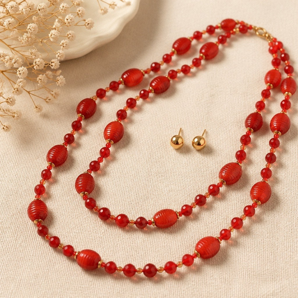 "Crimson & Clover" Trio: 18k Italian Gold Filled Hoops,  Vintage Necklace & Studs Lot