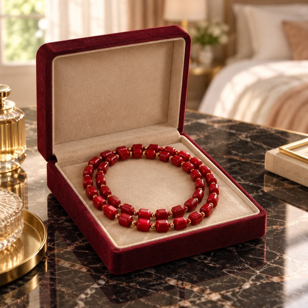 Vintage Wine Red Beaded Faceted Necklace