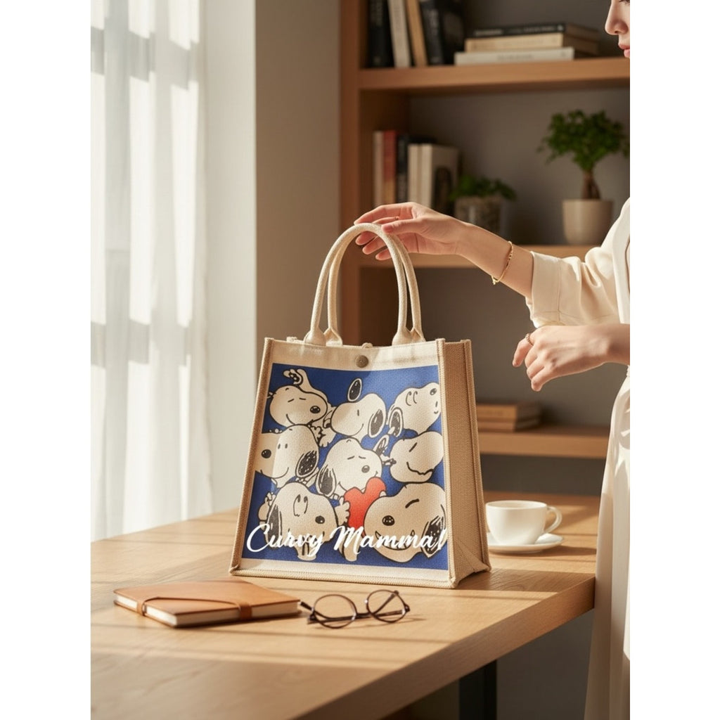 Handmade Cartoon Snoopy Blue Canvas Tote Bag-EXCELLENT QUALITY