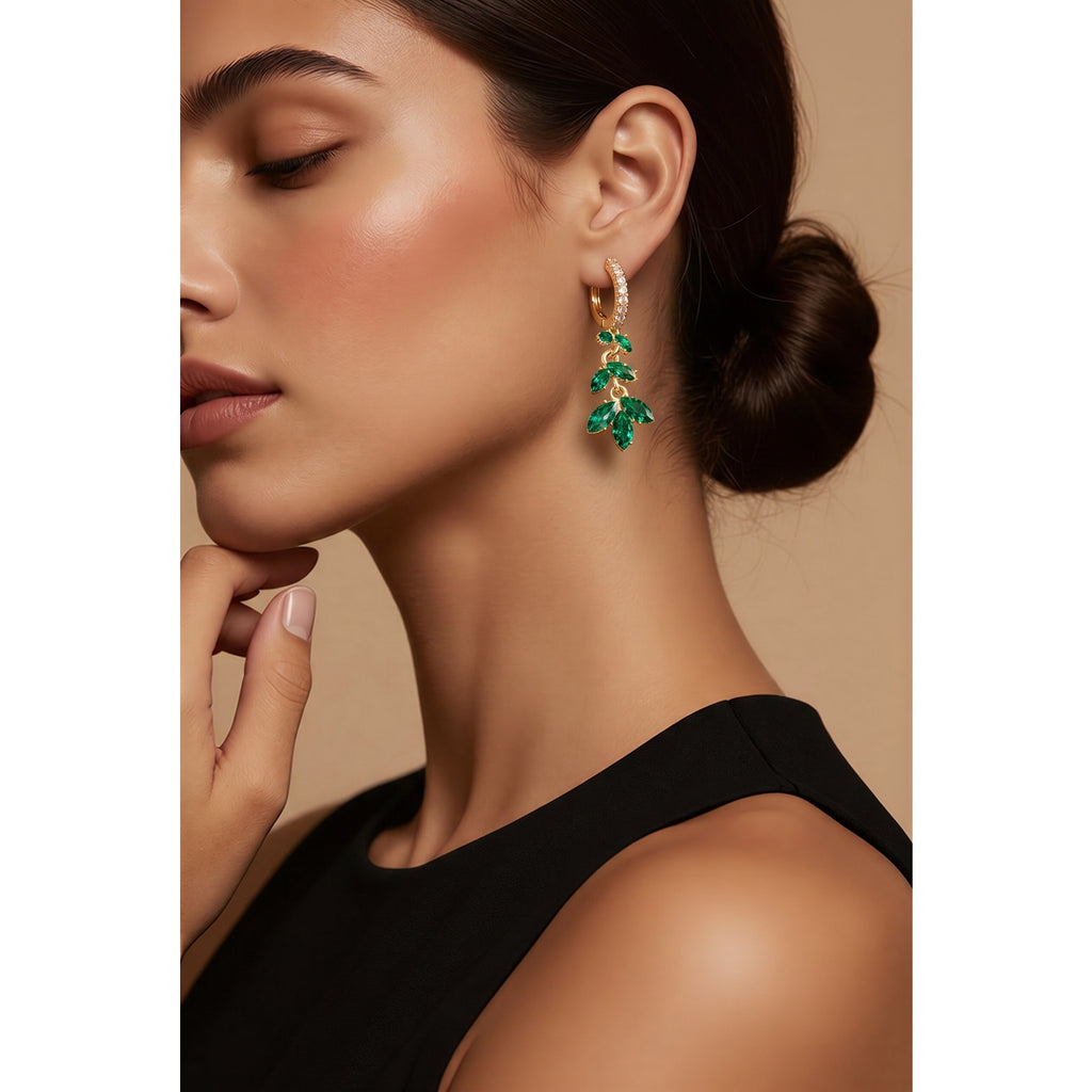 Emerald Green Leaf Drop‎ Earrings