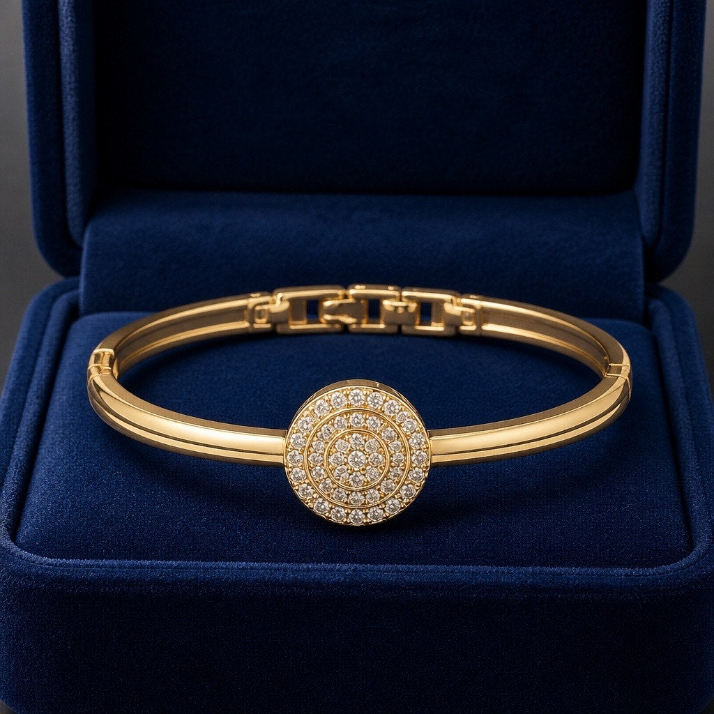 Classic Luxury Pavé Crystal Disc Bangle Bracelet