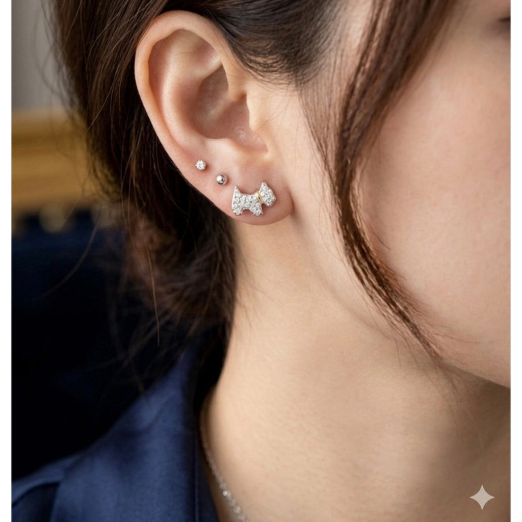Certified Moissanite Scottish Terrier Stud Earrings-mini