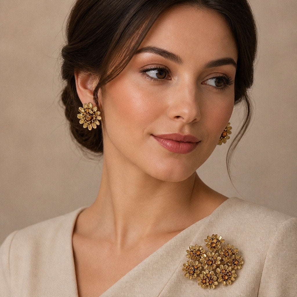 The Autumn Harvest Collection: Vintage Coro Topaz Rhinestone Flower Cluster Set