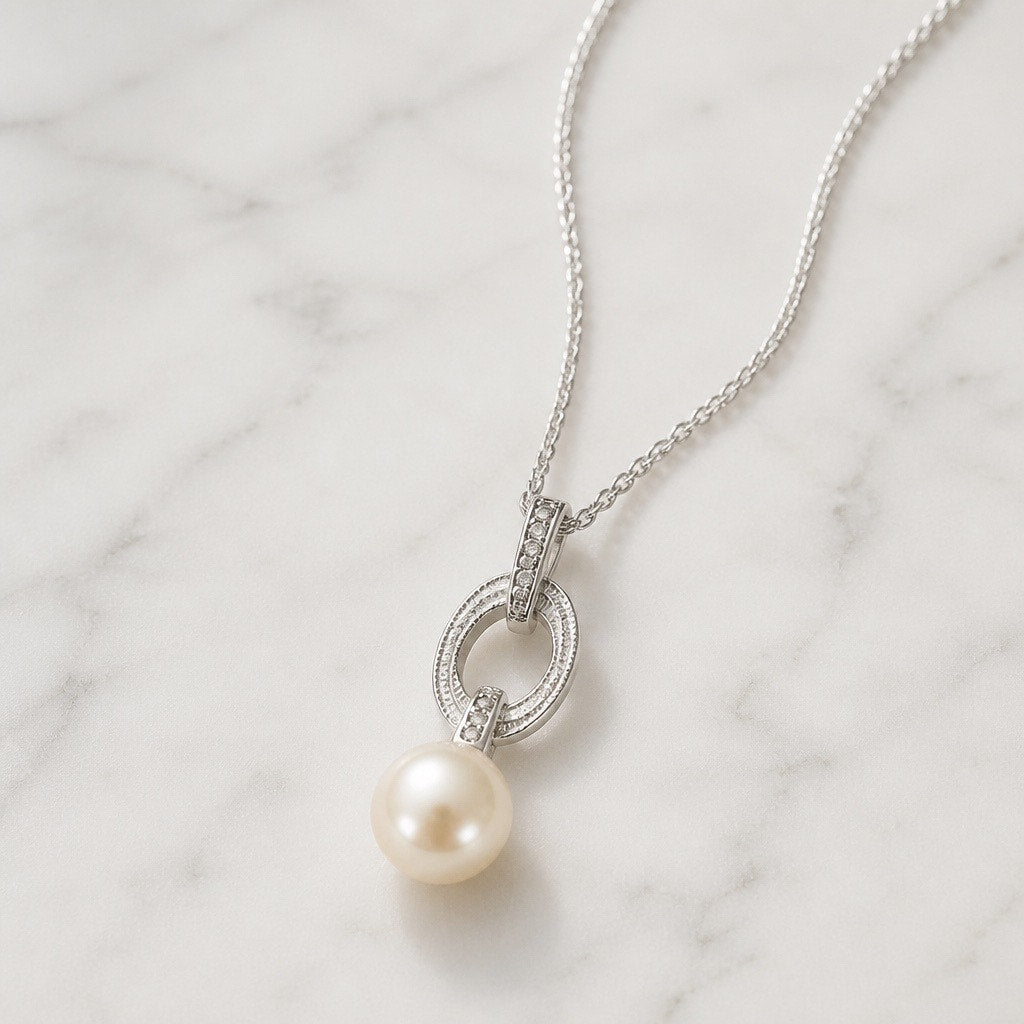 The Grace Pendant – Elegant White Pearl & Crystal Loop Necklace