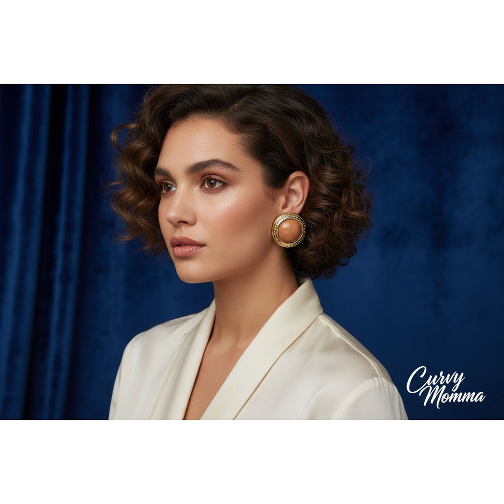 Vintage Gold-Tone Peach Earrings