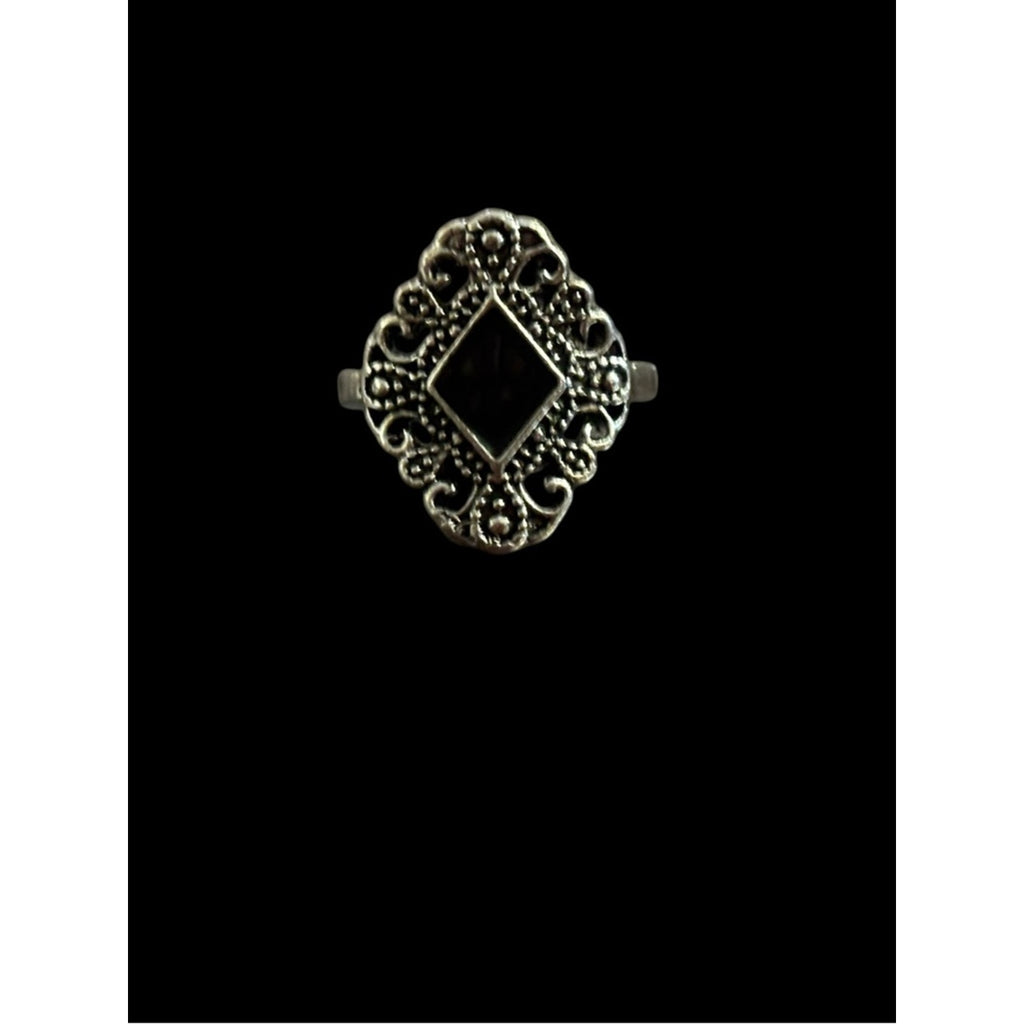 Silvertone Filigree Black Statement