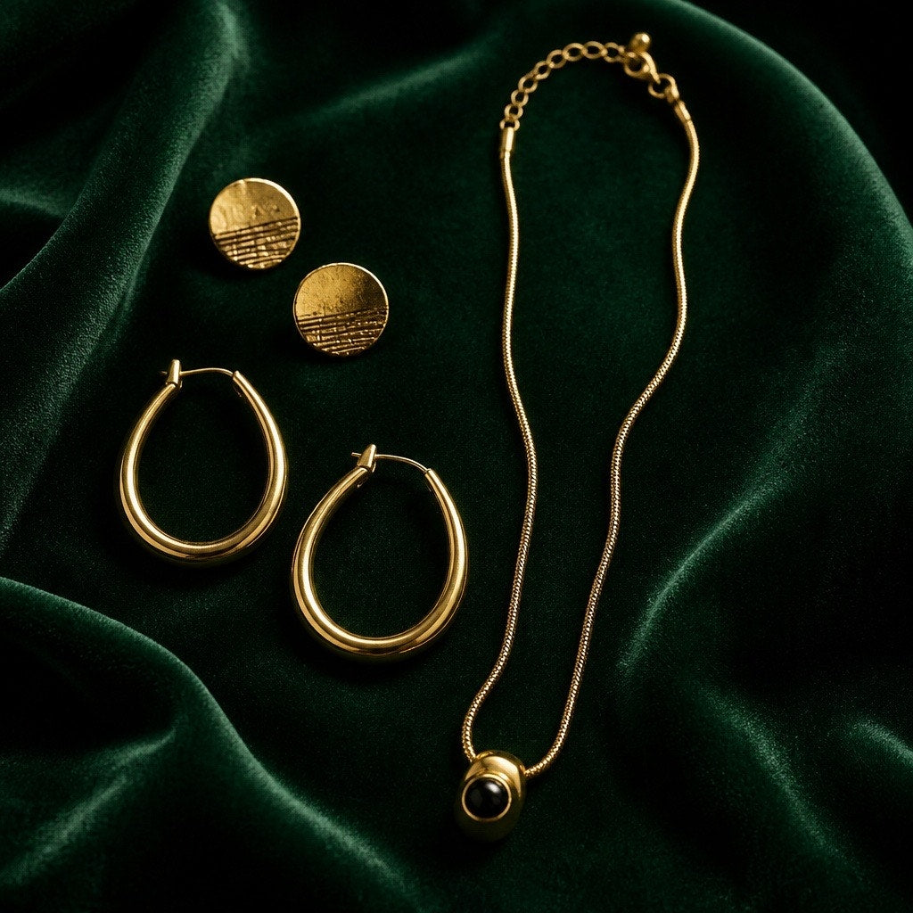 The Gilded Onyx Demi-Parure Curated Set — Vintage Beauty (3-Piece Gold Suite)