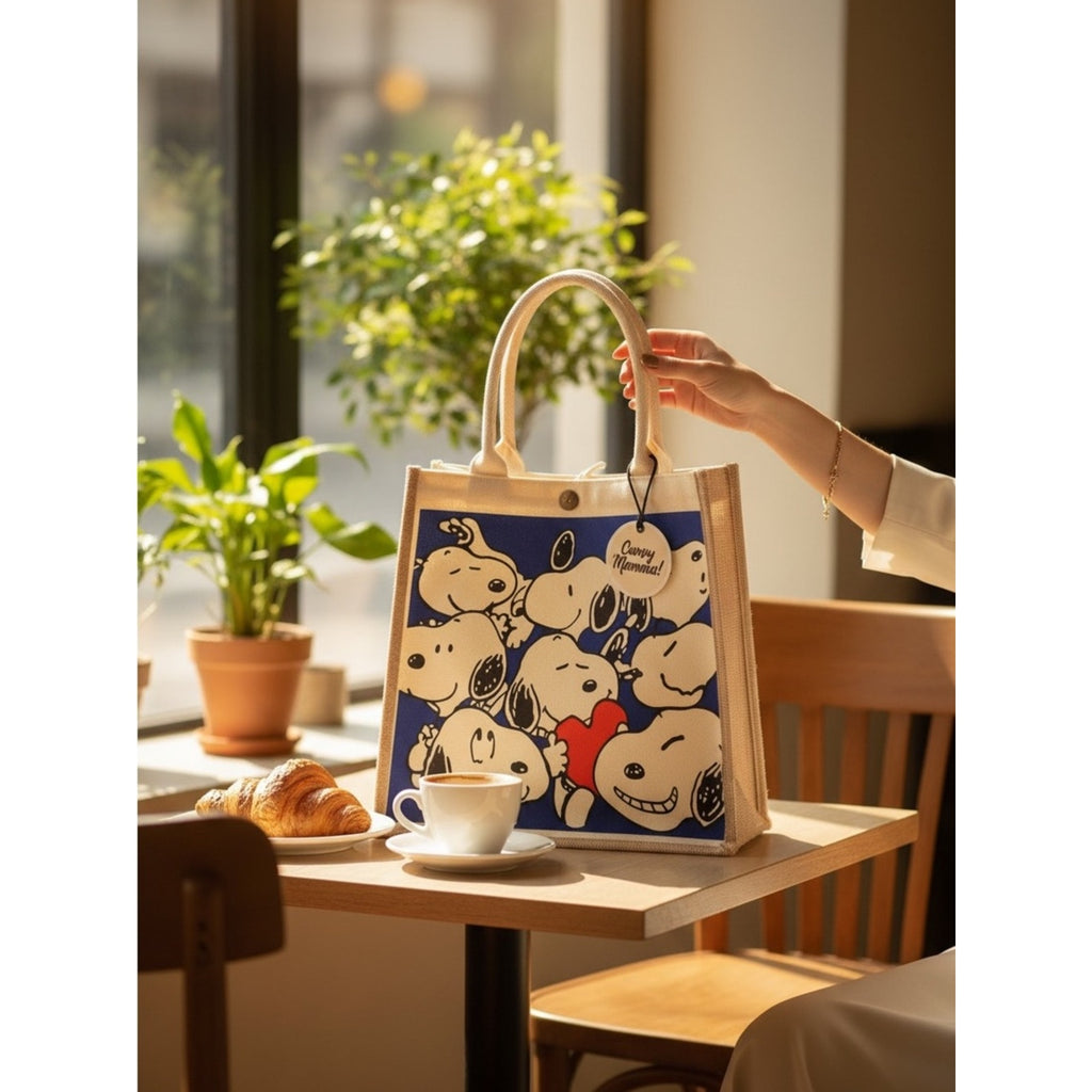 Handmade Cartoon Snoopy Blue Canvas Tote Bag-EXCELLENT QUALITY