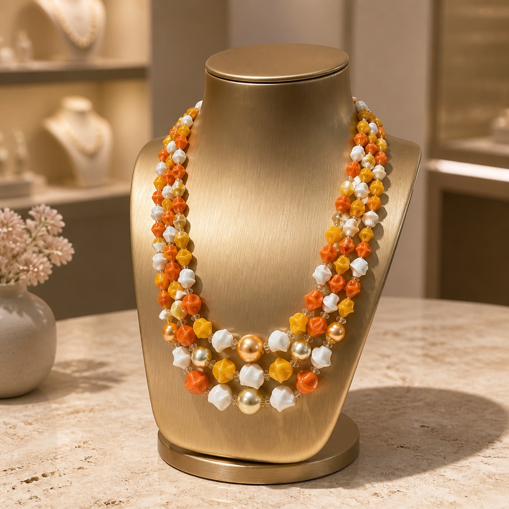 Vintage W. Germany 3-Strand Statement Necklace 🌟 Citrus Glow-in-the-Dark Beads!