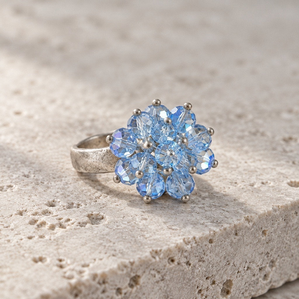 Vintage 1950s-60s Rare  🪻 The Celestial Blossom Crystal Cocktail Ring