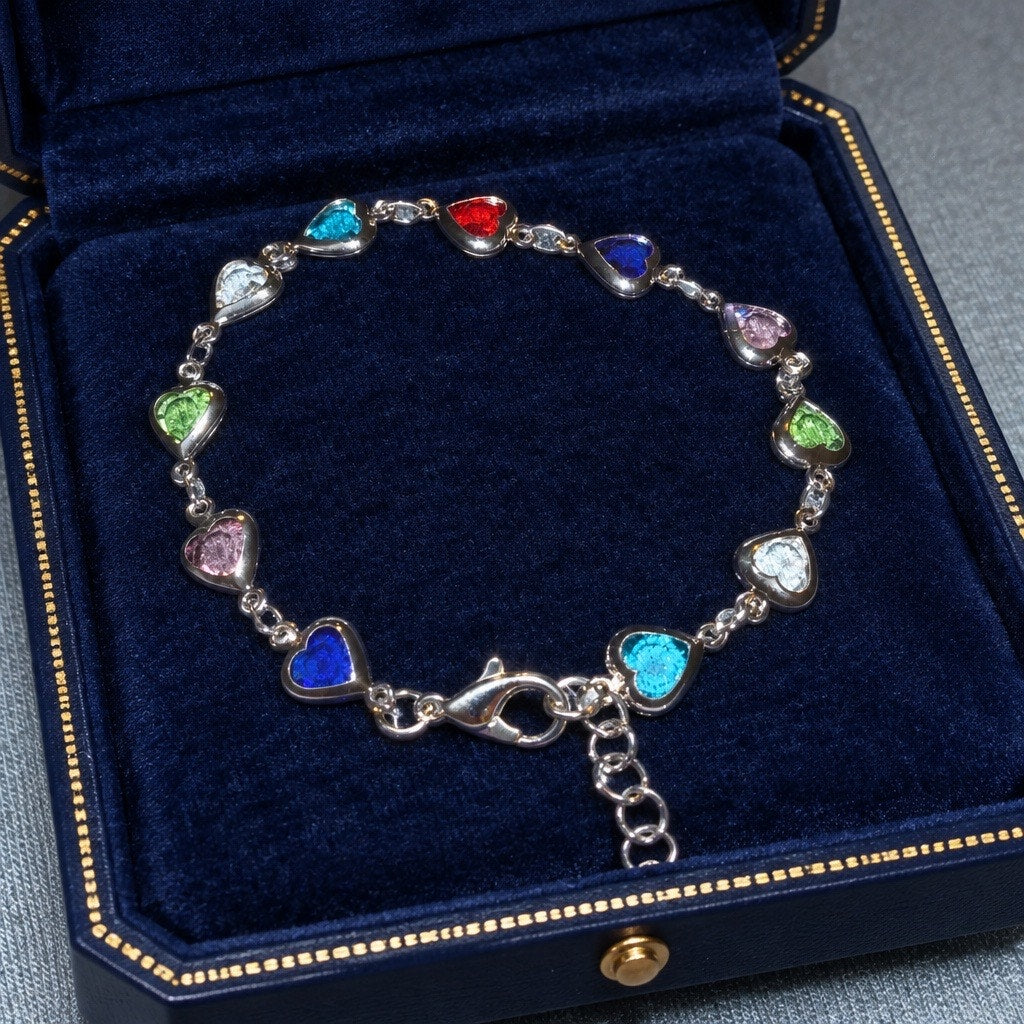 Multicolor Heart Link Bracelet