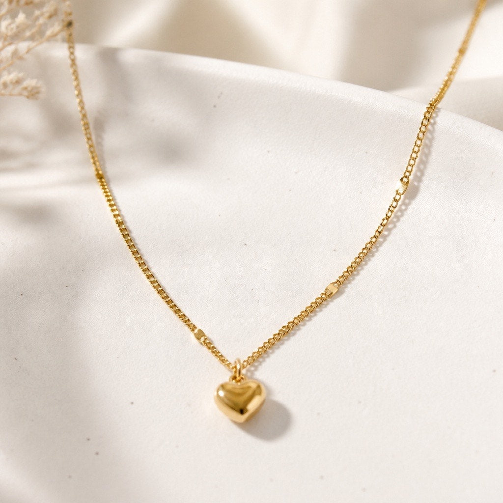 The Amour Necklace – High-Shine Gold Puffy Heart Pendant
