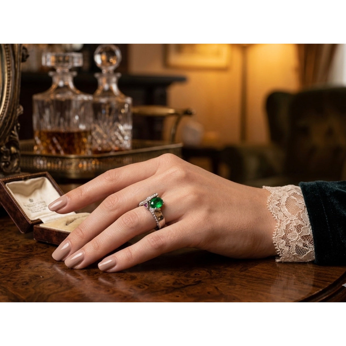Vintage Art Deco Emerald Bypass Ring