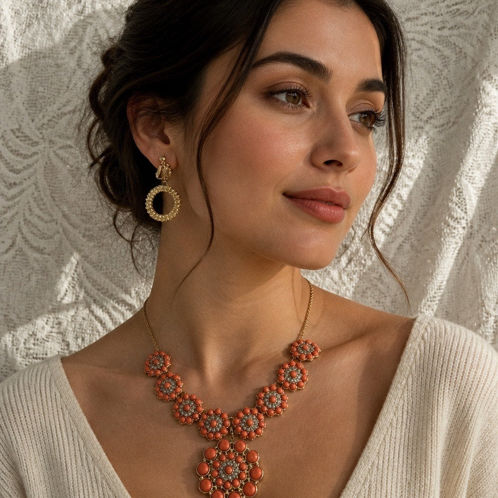 Terracotta Blossom Convertible Parure Set — Signed Premier Designs "Peachy Keen" 4-Piece Trio