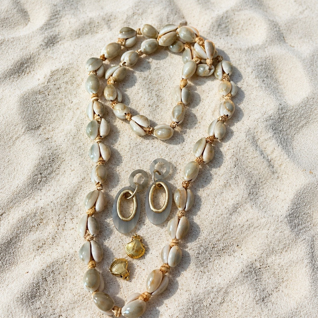 ✨ THE ULTIMATE 1980s RESORT LUXURY: VINTAGE COASTAL COWRIE & HOOP 3-PIECE COLLECTION ✨