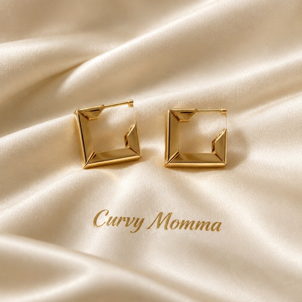ci1980s Gold High-Polish Architectural Square Geometric Hoops