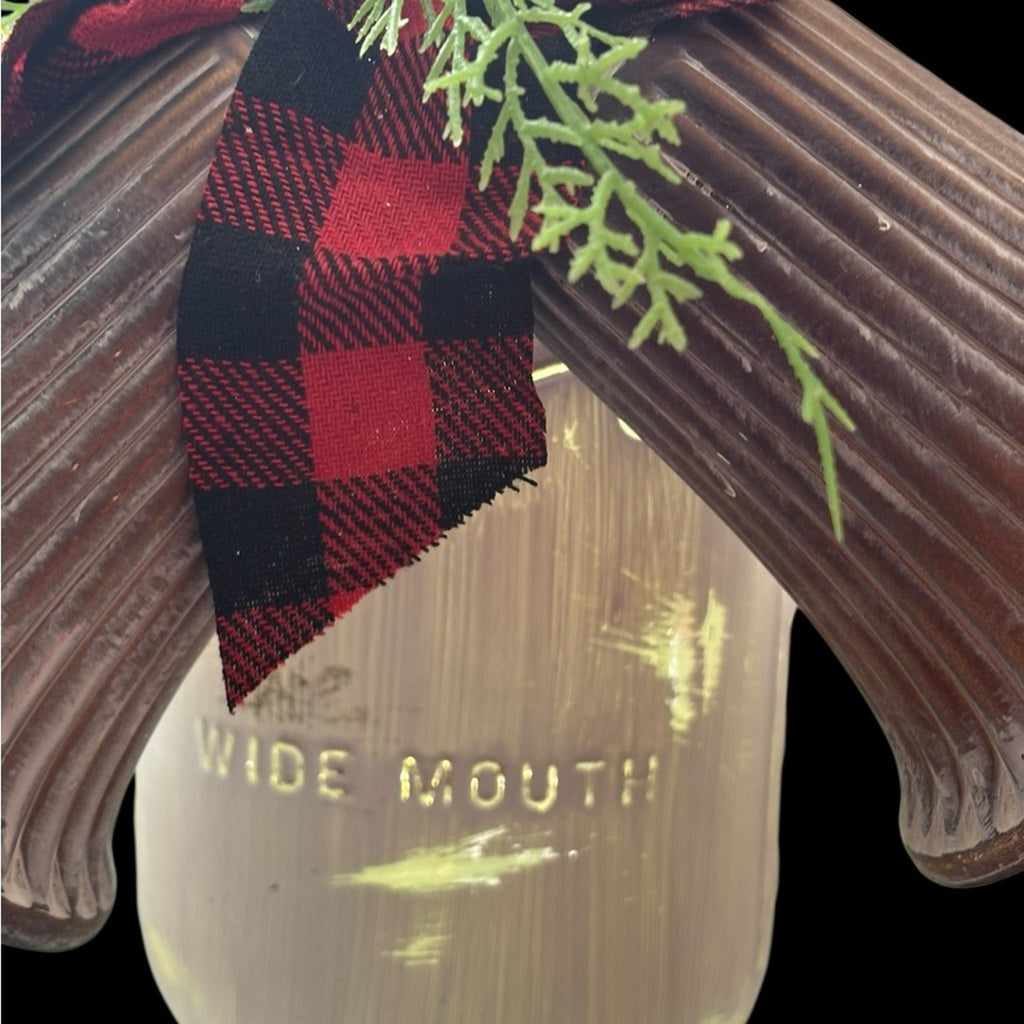 Led Lighted Wide Mouth Mason Jar Display with Rustic Bells