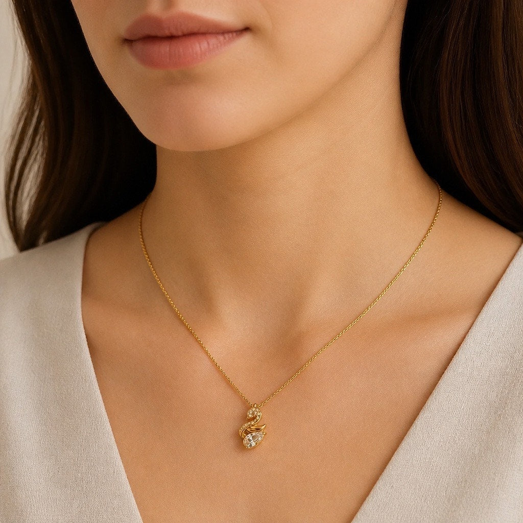 "The Grace Kelly Swan" 18k Italian Gold Filled Crystal Necklace