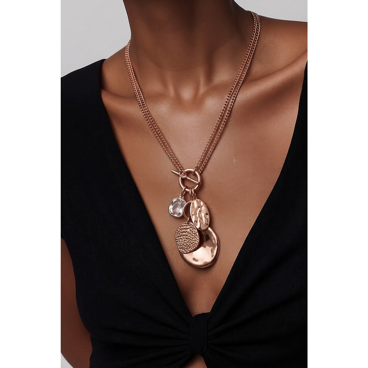 Artisanal Hammered Disc & Crystal Charm Strand