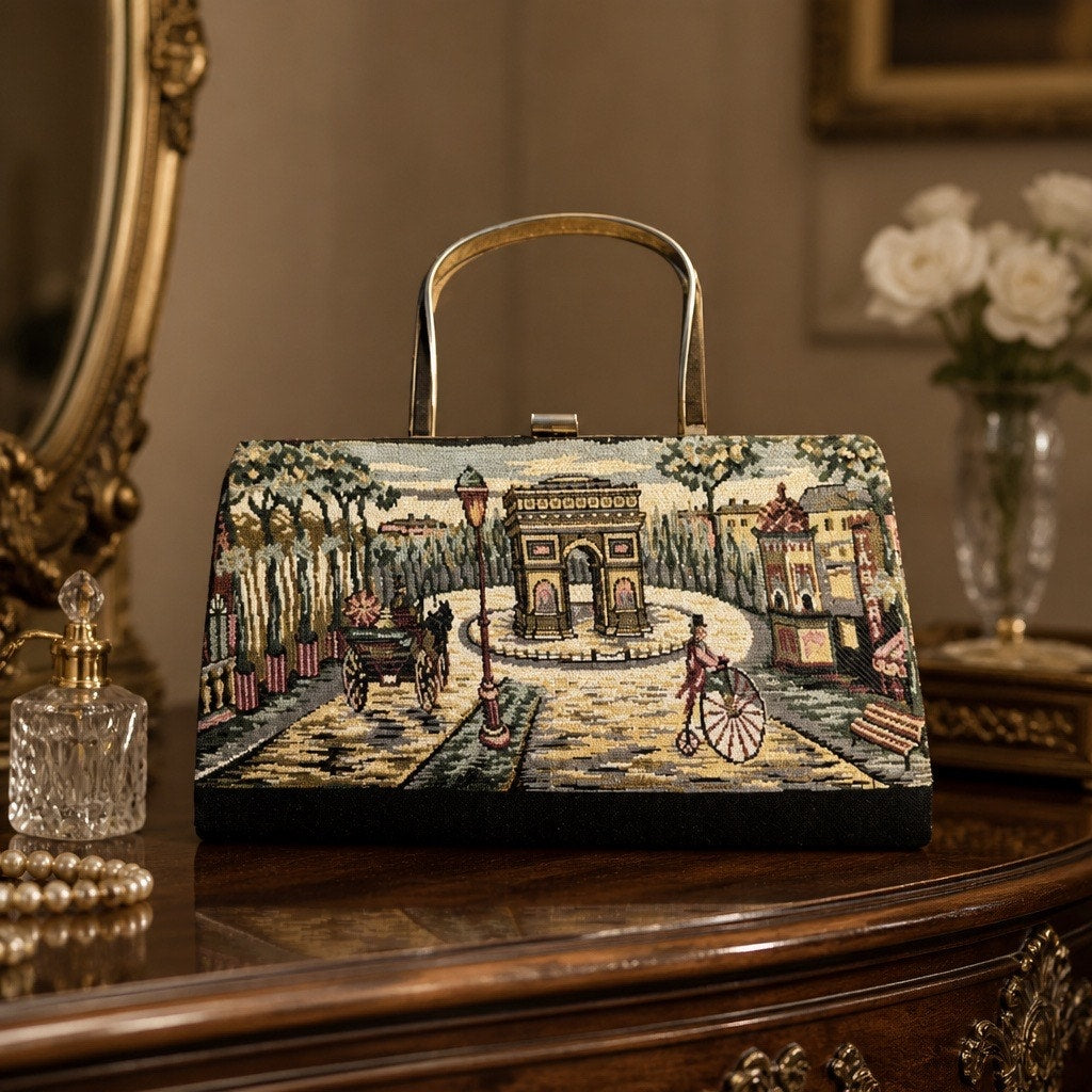 Midnight in Paris ✨ Vintage Mid Century Woven Tapestry Evening Clutch Bag