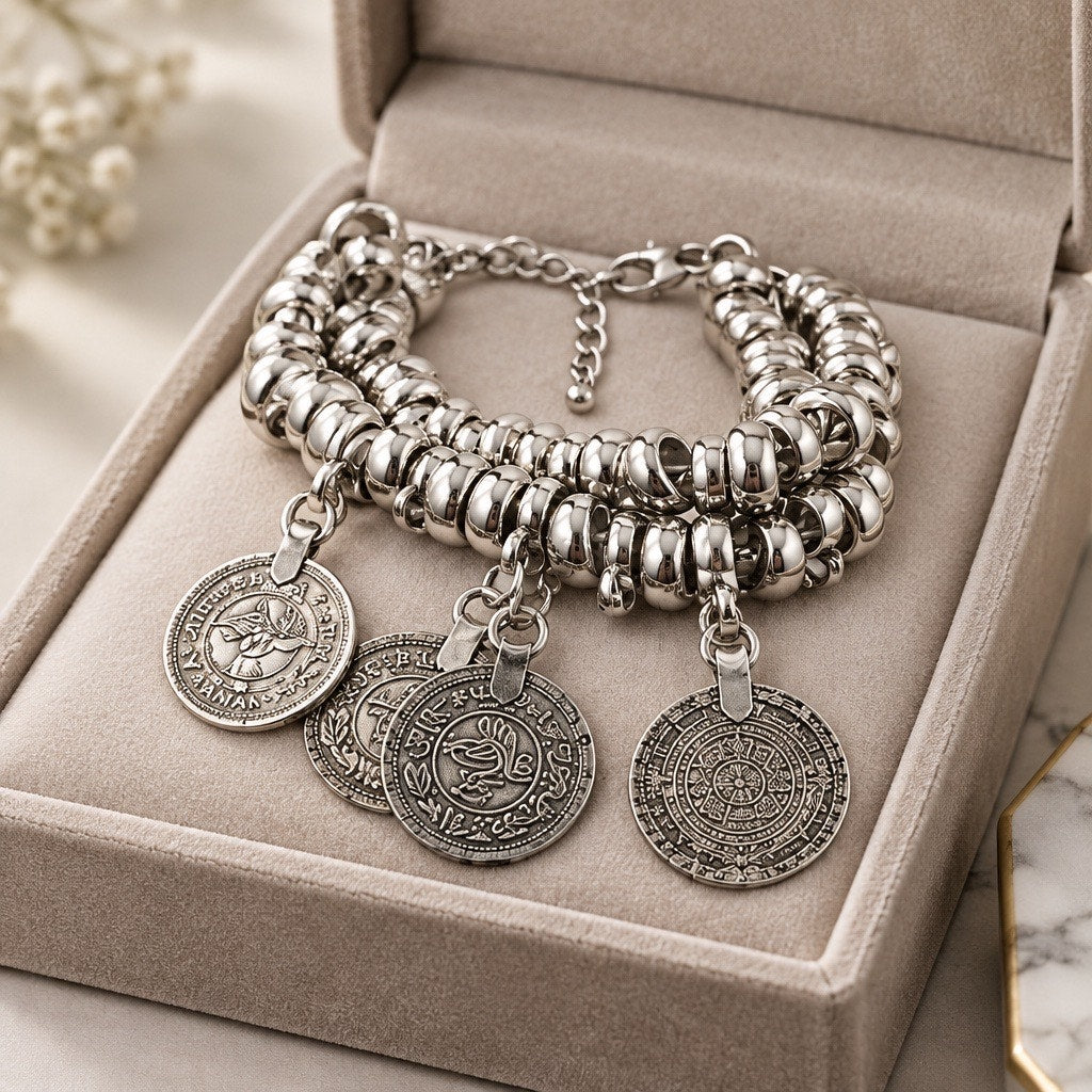 Nova Bohemian Coin Charm Statement Bracelet