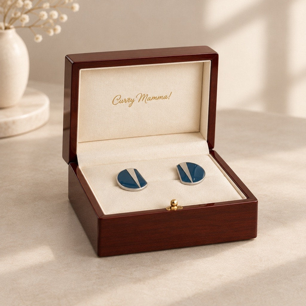 1990s Archival Navy Enamel Stud Earrings, Vintage Geometric Silver Shields