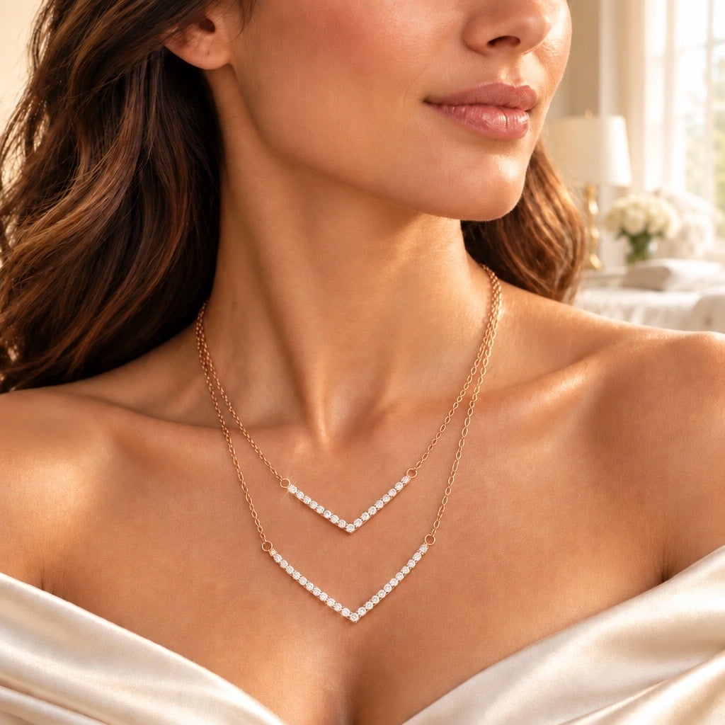c. 2020 Art Deco Chevron Double Strand Necklace