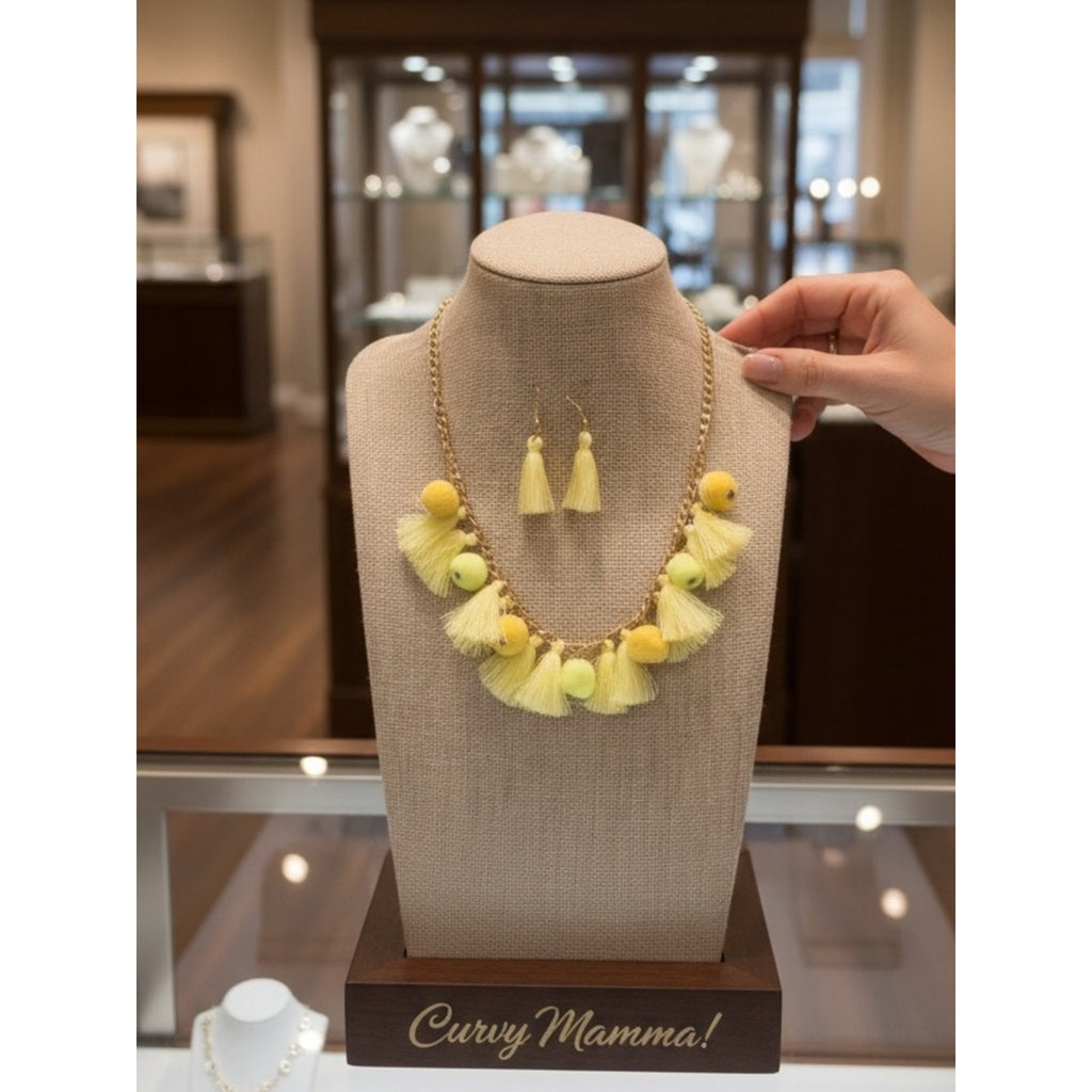 ✨ Vivid Yellow Boho Fringe Tassel Statement Jewelry Set Matching Earring